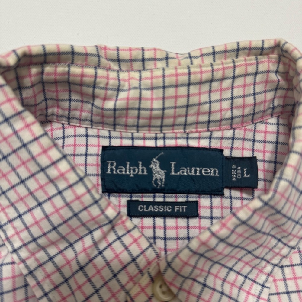 Ralph Lauren Button Down Shirt Mens Large Pink Tattersall Good Classic Fit Pony - Picture 4 of 7